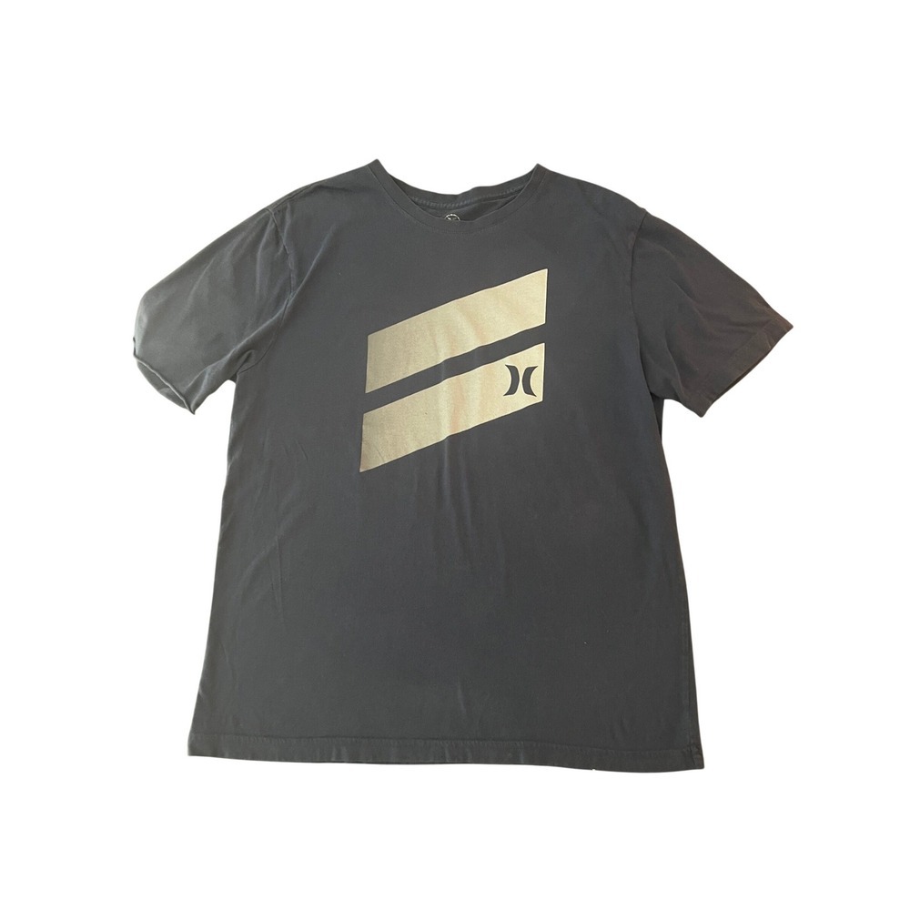Hurley Mens Graphic T-Shirt Large Blue Gold Stripe Short Sleeve Surf Tee (0993)